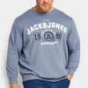 JACK & JONES Big & Tall Grey '1990' Logo Print Sweatshirt