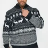 D555 Big & Tall Navy Zip Neck Stag Christmas Jumper