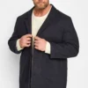 JACK & JONES Big & Tall Navy Blue Single Breasted Textured Coat