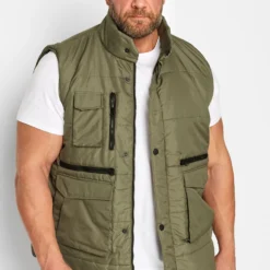 KAM Big & Tall Green Military Multi Pocket Gilet