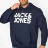 JACK & JONES Big & Tall Navy Blue Printed Logo Hoodie