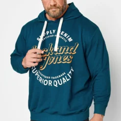JACK & JONES Big & Tall Blue Hooded Logo Print Sweatshirt