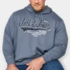 JACK & JONES Big & Tall Grey Printed Logo Hoodie
