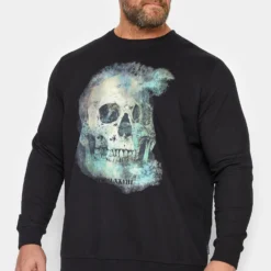 BadRhino Big & Tall Black Skull Print Sweatshirt