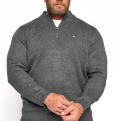 BadRhino Big & Tall Charcoal Grey Quarter Zip Knitted Jumper