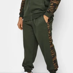 KAM Big & Tall Khaki Green Camo Side Panel Joggers