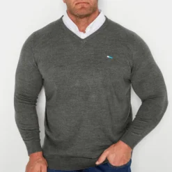 BadRhino Big & Tall Charcoal Grey/White Mock Shirt Jumper