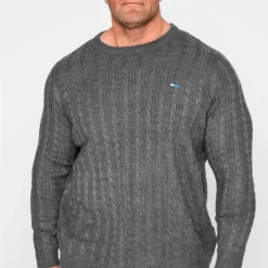 BadRhino Big & Tall Charcoal Grey Cable Knitted Jumper