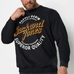 JACK & JONES Big & Tall Black Logo Print Sweatshirt