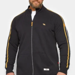 D555 Big & Tall Black Zip Through Logo Sweatshirt