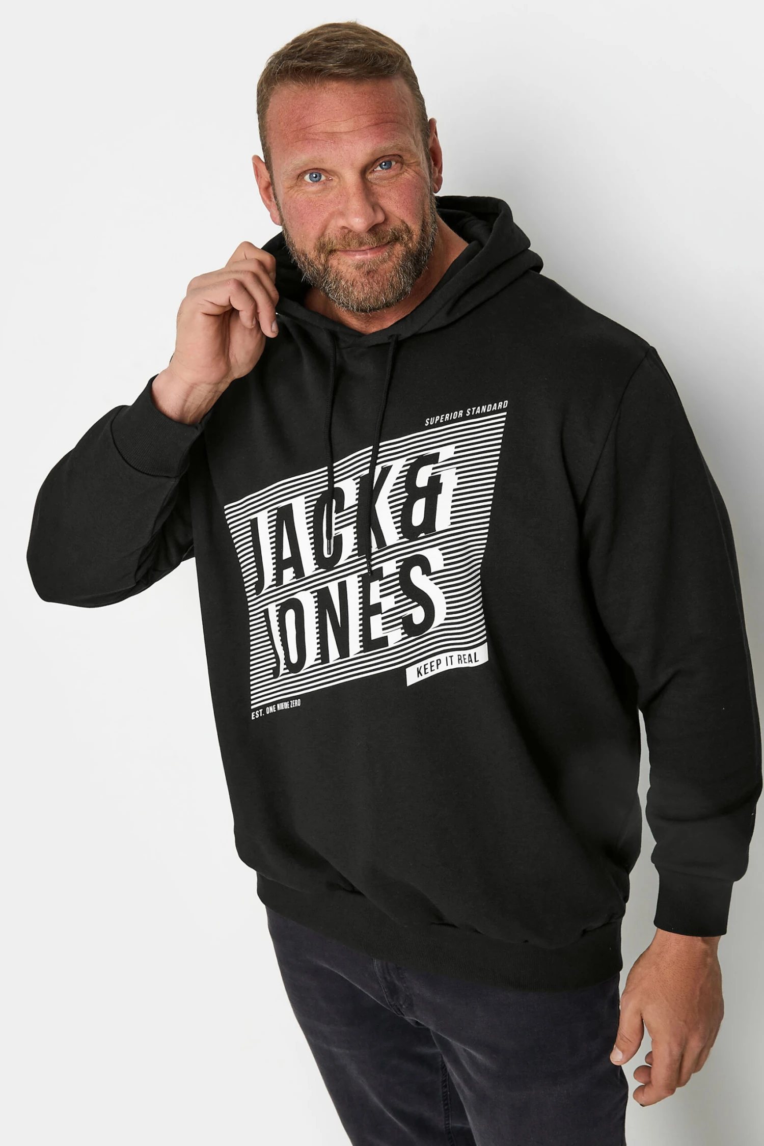 JACK & JONES Big & Tall Black Diagonal Logo Print Hoodie