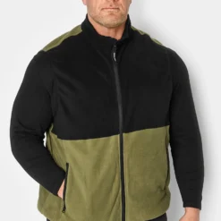 JACK & JONES Big & Tall Olive Green Panel Zip Fleece Gilet