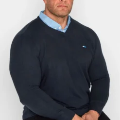 BadRhino Big & Tall Navy Blue/Light Blue Mock Shirt Jumper