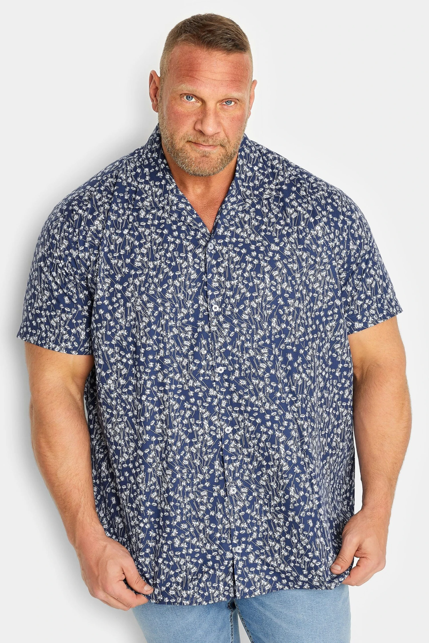 BadRhino Big & Tall Navy Blue Floral Short Sleeve Shirt