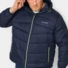 JACK & JONES Big & Tall Navy Blue & Yellow '90' Logo Print Hood Coat