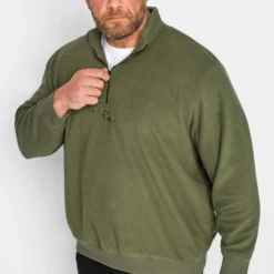 JACK & JONES Big & Tall Green Quarter Zip Fleece Sweatshirt