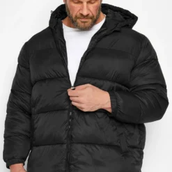 JACK & JONES Big & Tall Black Toggle Hooded Puffer Coat