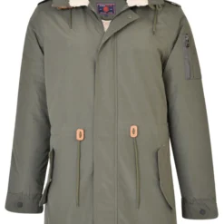 KAM Khaki Green Teddy Lined Parka Coat