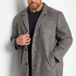 JACK & JONES Big & Tall Grey Single Breasted Textured Coat
