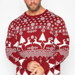 BadRhino Big & Tall Red Reindeer Christmas Knitted Jumper
