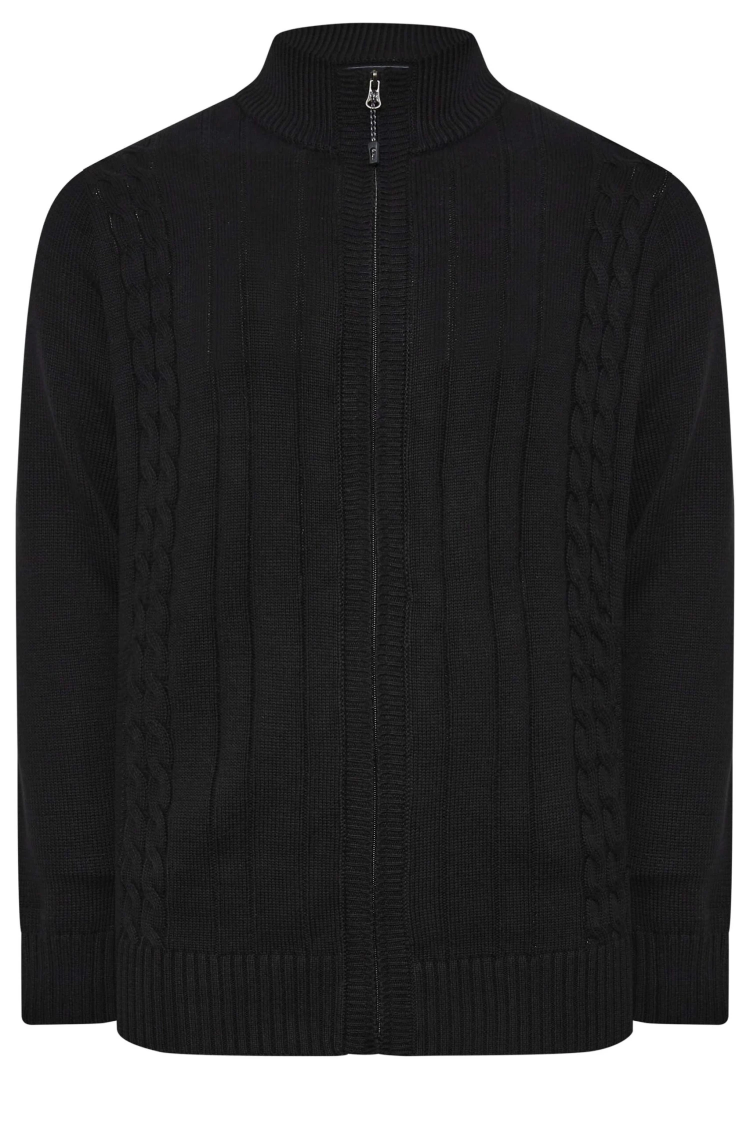 KAM Big & Tall Black Cable Knit Cardigan - Image 3