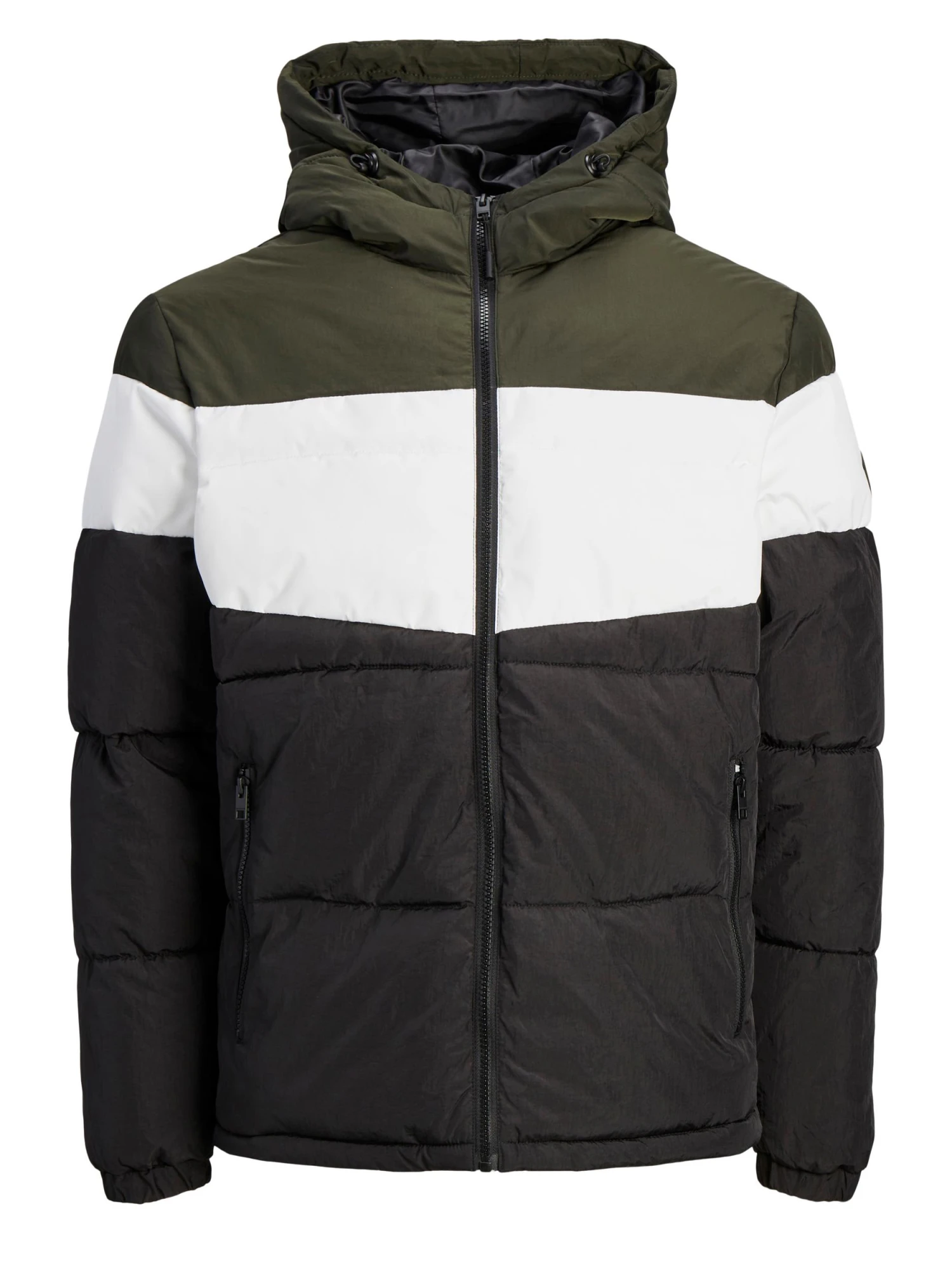 JACK & JONES Big & Tall Black & Green Colourblock Puffer Coat - Image 2
