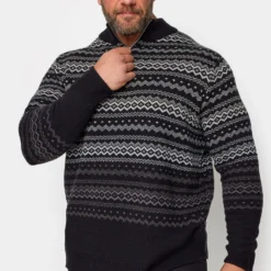 BadRhino Big & Grey Christmas Fairisle Quarter Zip Jumper