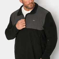 BadRhino Big & Tall Black & Grey Quarter Zip Fleece Sweatshirt