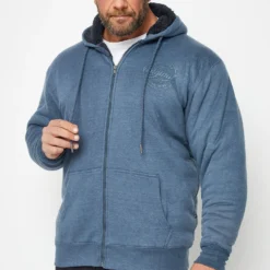 KAM Big & Tall Royal Blue Zip Through Sherpa Lined Hoodie
