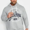 JACK & JONES Big & Tall Grey Hooded Logo Print Sweatshirt