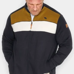 D555 Big & Tall Blue Colour Block Zip Jumper
