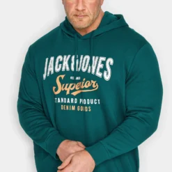 JACK & JONES Big & Tall Dark Green Printed Hoodie