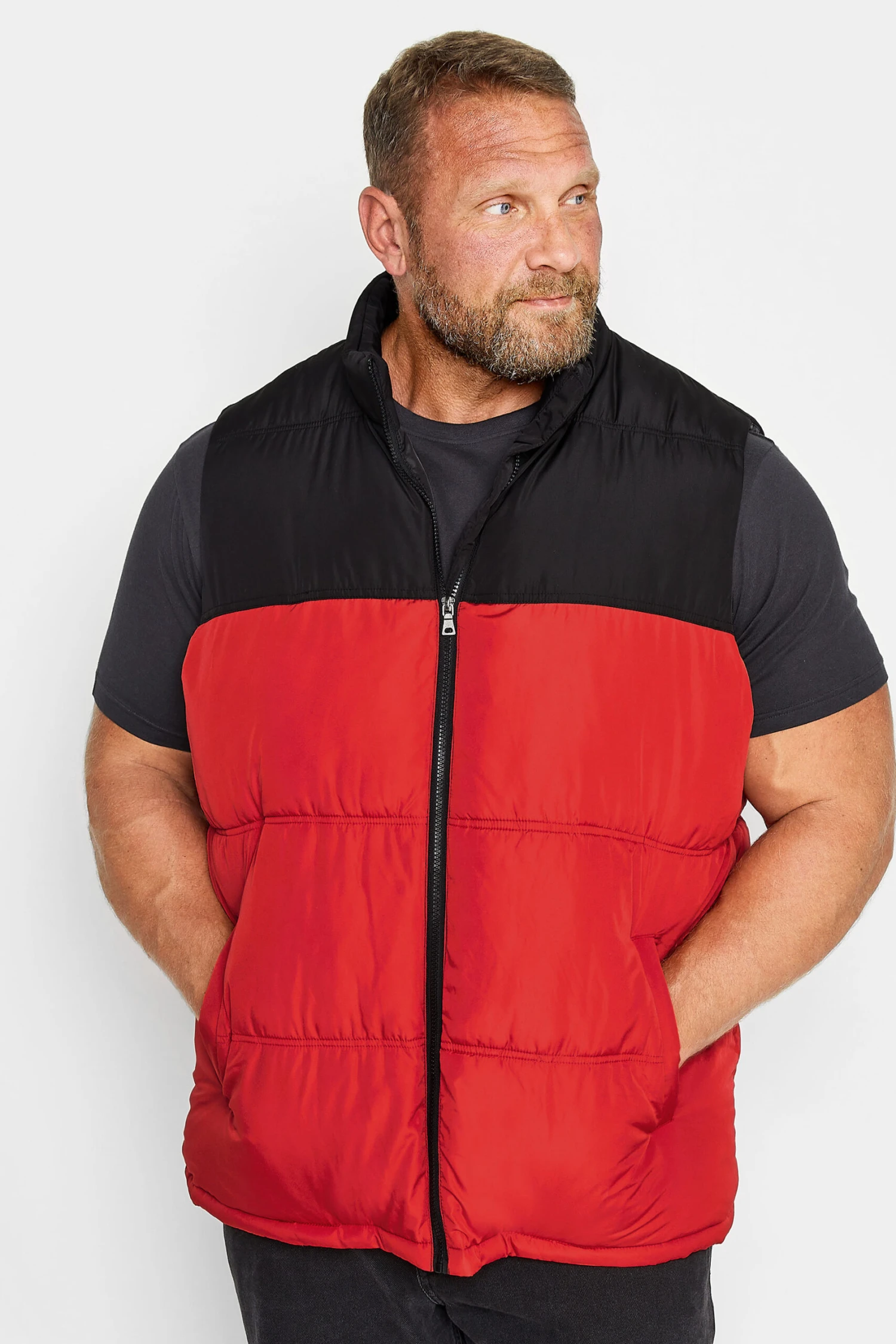 BadRhino Big & Tall Red Colourblock Padded Gilet - Image 3