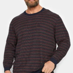 JACK & JONES Big & Tall Navy Blue Striped Knitted Jumper