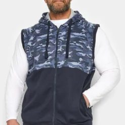 KAM Big & Tall Navy Blue Camo Panelled Gilet