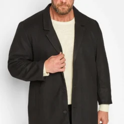 JACK & JONES Big & Tall Black Single Breasted Textured Coat