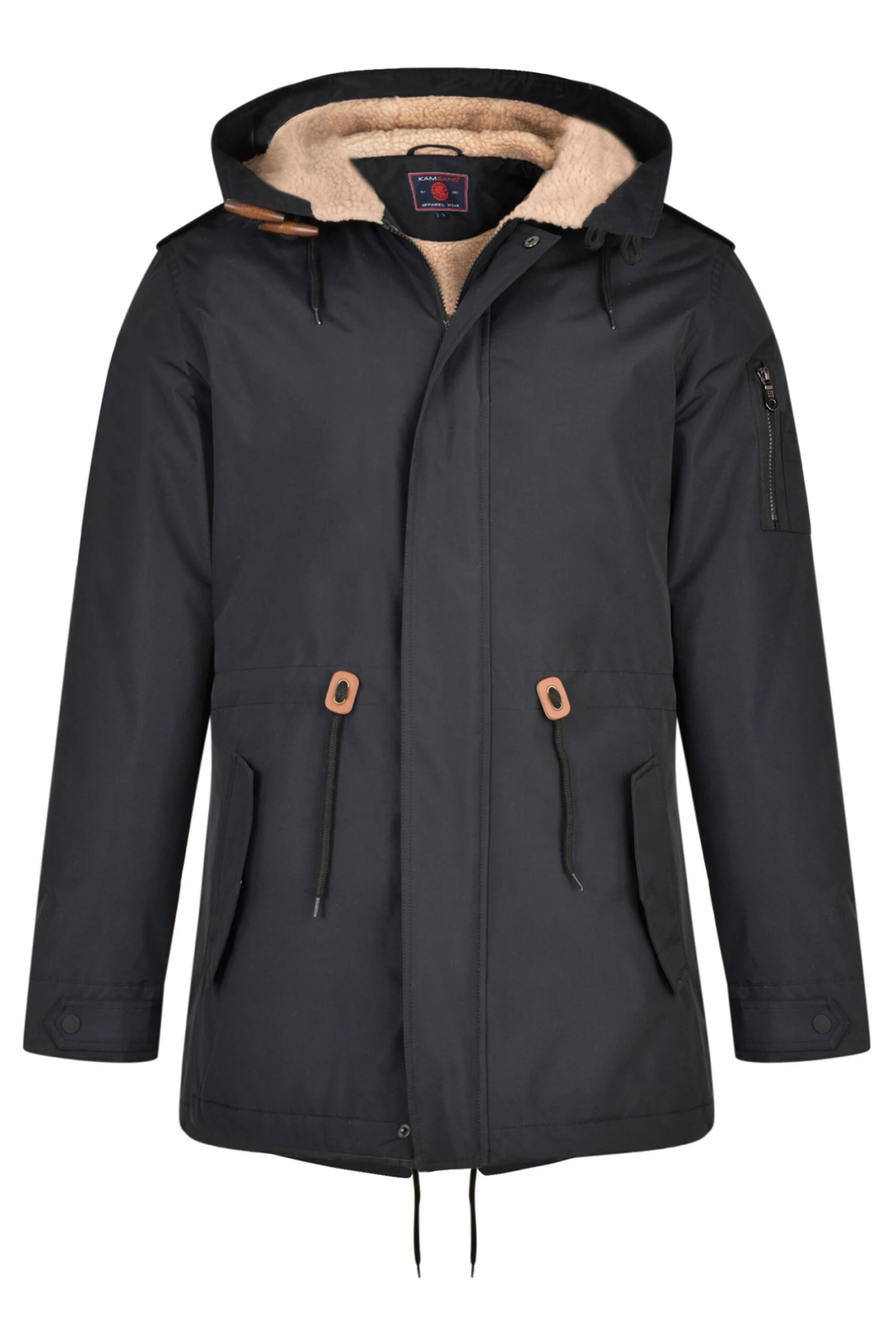KAM Black Teddy Lined Parka Coat - Image 2