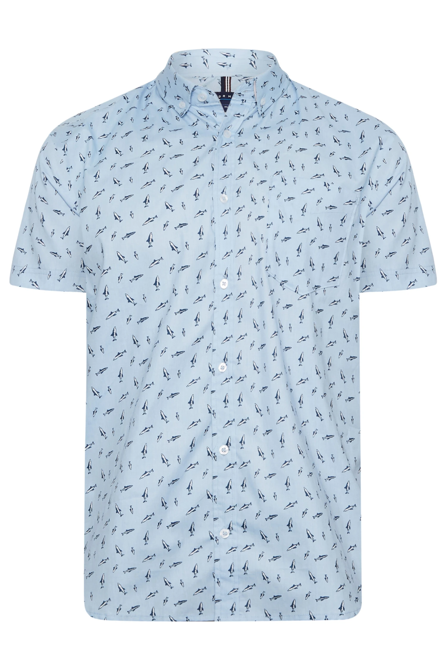 BadRhino Big & Tall Light Blue Shark Print Short Sleeve Shirt - Image 3
