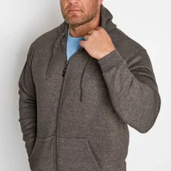 D555 Big & Tall Rockford Grey Cantor Zip Through Hoodie