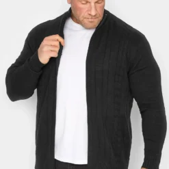 KAM Big & Tall Black Cable Knit Cardigan