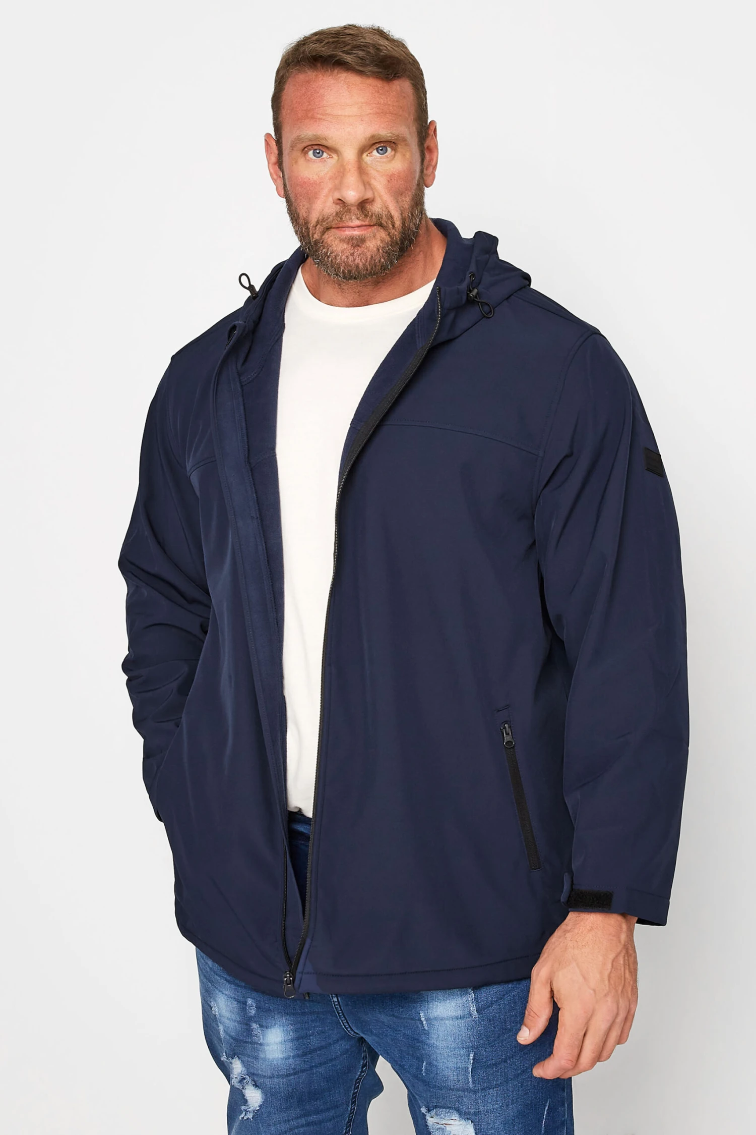 JACK & JONES Big & Tall Navy Blue Hooded Softshell Jacket