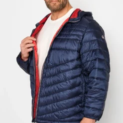 JACK & JONES Big & Tall Navy Blue Quilted Puffer Coat