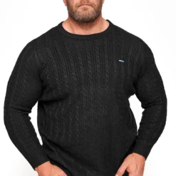 BadRhino Big & Tall Black Cable Knitted Jumper