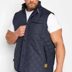 D555 Big & Tall Navy Blue Corduroy Trim Quilted Gilet