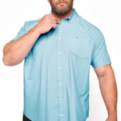 BadRhino Big & Tall Light Blue Short Sleeve Oxford Shirt