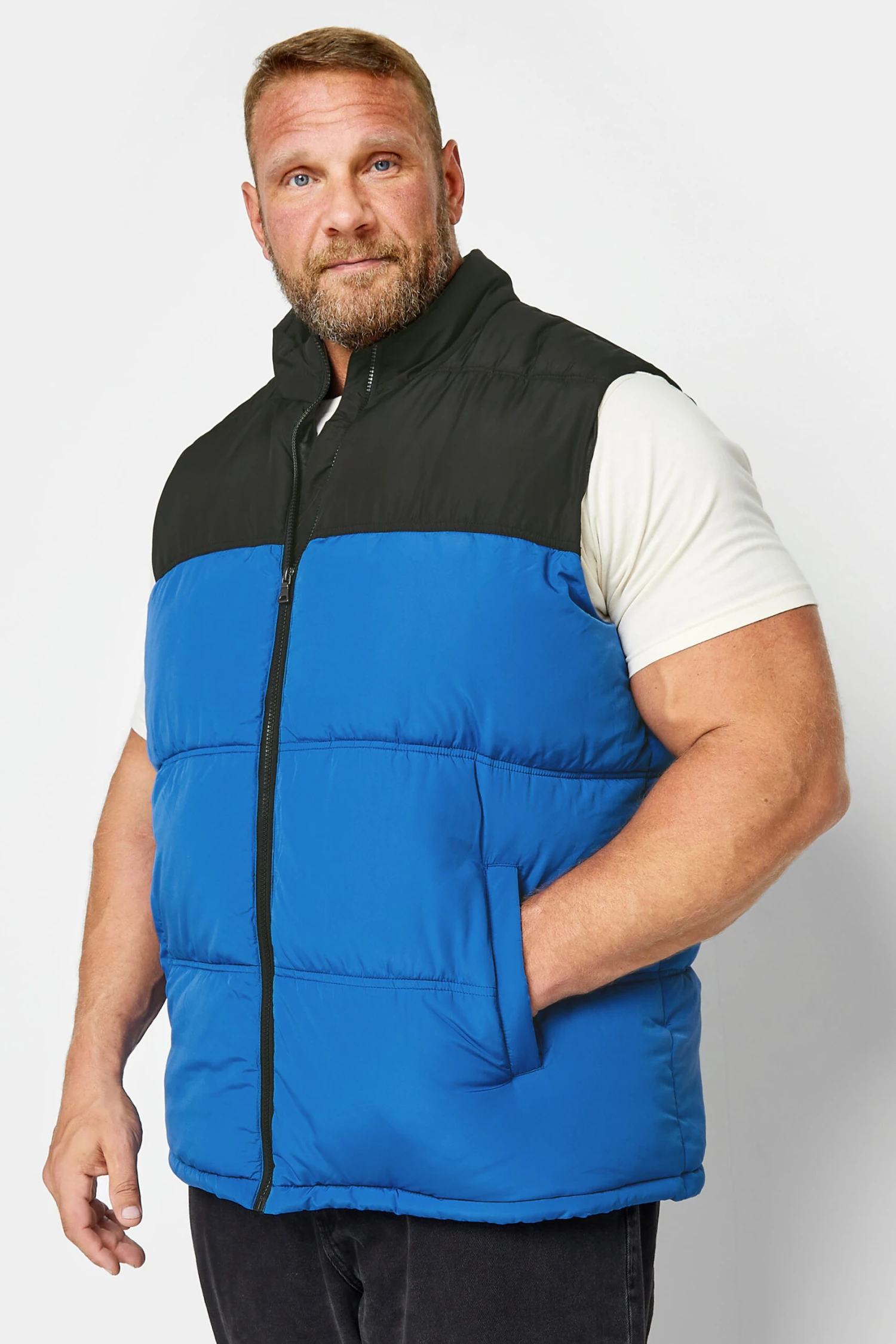 BadRhino Big & Tall Blue Colourblock Padded Gilet - Image 3