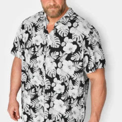 JACK & JONES Big & Tall Black Tropical Print Shirt