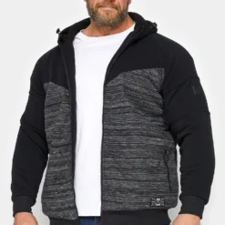 D555 Big & Tall Black Zip Through Sherpa Lined Hoodie