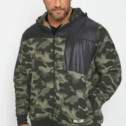 D555 Big & Tall Khaki Green Camo Zip Through Hoodie