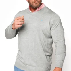 BadRhino Big & Tall Light Grey/Pink Mock Shirt Jumper